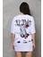Unisex Bisiklet Yaka Baskılı Oversize T-Shirt - Beyaz 3