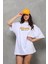 Unisex Bisiklet Yaka Baskılı Oversize T-Shirt - Beyaz 2