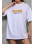 Unisex Bisiklet Yaka Baskılı Oversize T-Shirt - Beyaz 3
