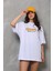 Unisex Bisiklet Yaka Baskılı Oversize T-Shirt - Beyaz 5
