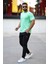 Erkek Kısa Kol Standart Kalıp 0 Yaka Basic T-Shirt 87911 Su Yeşili 3