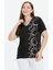 Büyük Beden Yanı Halka Varaklı Kısa Kol Penye Bluz 2
