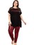 Siyah Kırmızı Renk ve Çizgi Desenli Lady 10957 Kadın Kısa Kol Büyük Beden Pijama Takımı 1