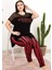 Siyah Kırmızı Renk ve Çizgi Desenli Lady 10957 Kadın Kısa Kol Büyük Beden Pijama Takımı 2
