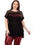 Siyah Kırmızı Renk ve Çizgi Desenli Lady 10957 Kadın Kısa Kol Büyük Beden Pijama Takımı 3