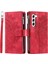 Kırmızı Dikey Çizgili Mikrofiber Astar Pu ile Samsung Galaxy S23 Için Kılıf (Yurt Dışından) 1