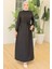 Kolları Ipli Keten Elbise 970 - Siyah 1
