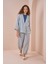 Kruvaze Kimono Bluz Müslin Ince Çizgili Mavi 2