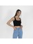 Geniş Askılı Nakışlı Kaşkorse Kadın Siyah Crop 4