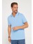 Erkek Slim Fit Dar Kesim Pamuk Düz Pike Düğmesiz Mavi Polo Yaka Tişört 2