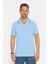 Erkek Slim Fit Dar Kesim Pamuk Düz Pike Düğmesiz Mavi Polo Yaka Tişört 3