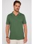 Erkek Slim Fit Dar Kesim Pamuk Düz Pike Düğmesiz Haki Polo Yaka Tişört 2