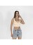 Geniş Askılı Nakışlı Kaşkorse Kadın Ekru Crop 3