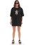 Bisiklet Yaka Baskılı Oversize T-Shirt - Siyah 1