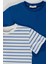 2'li Cizgili Ekru Saks T-Shirt 2