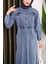 Mavi Yaka Düğmeli Bel Lastikli Kot Elbise 4