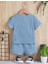 Unisex Bebek&çocuk %100 Pamuklu Düğmeli Müslin Alt Üst Şort Takım-Mavi 2