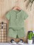 Unisex Bebek&çocuk %100 Pamuklu Düğmeli Müslin Alt Üst Şort Takım-Yeşil 1