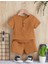 Unisex Bebek&çocuk %100 Pamuklu Düğmeli Müslin Alt Üst Şort Takım-Tarçın 1