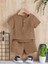 Unisex Bebek&çocuk %100 Pamuklu Düğmeli Müslin Alt Üst Şort Takım-Kahverengi 1