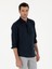 Erkek Lacivert Slim Fit Yarım Düğmeli %100 Keten Gömlek 50288732-VR033 1