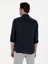 Erkek Lacivert Slim Fit Yarım Düğmeli %100 Keten Gömlek 50288732-VR033 5