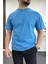 Erkek Oversize %100 Pamuk Good Vibes Sırt Baskılı T-shirt Mavi Edw091 2