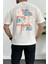 Erkek Oversize Pamuk Good Vibes Sırt Baskılı T-Shirt Ekru EDW091 1