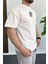 Erkek Oversize Pamuk 87 Baskılı T-Shirt Ekru EDW101 2