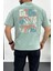 Erkek Oversize Pamuk Good Vibes Sırt Baskılı T-Shirt Yeşil EDW091 1