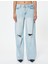 Geniş Paça Yırtık Kot Pantolon Standart Bel Düğmeli - Bianca Wide Leg Jean 3