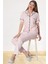Mecit 5150 Pembe Çizgili Boydan Düğmeli Kadın Pijama Takımı 1