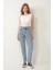 Yüksek Bel Mom Jean %100 Pamuk Denim Pantolon Mavi 2