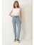 Yüksek Bel Mom Jean %100 Pamuk Denim Pantolon Mavi 3