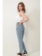 Yüksek Bel Mom Jean %100 Pamuk Denim Pantolon Mavi 5