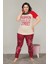 Kırmızı Renk ve Leopar Desenli Lady 10835 Kadın Kısa Kol Büyük Beden Pijama Takımı 4