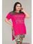 Kırmızı Renk Leopar Desen Lady 10841 Kadın Kısa Kol Büyük Beden Pijama Takımı 3