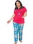 Kırmızı - Mavi Renk Çiçek Desenli Lady 10838 Kadın Kısa Kol Büyük Beden Pijama Takımı 1