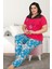 Kırmızı - Mavi Renk Çiçek Desenli Lady 10838 Kadın Kısa Kol Büyük Beden Pijama Takımı 2