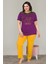 Mor Renkli Lady 10837 Kadın Kısa Kol Büyük Beden Pijama Takımı 4