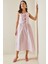 Pembe Fiyonklu Çizgili Midi Elbise 5YXK6-48654-20 1