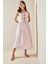 Pembe Fiyonklu Çizgili Midi Elbise 5YXK6-48654-20 5