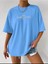 Kadın Palm Spring Baskılı Bisiklet Yaka Salaş Oversize Boyfriend Mavi T-Shirt 1