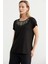 Yaka Detaylı Dökümlü Penye T-Shirt - Siyah 3