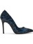 Hakiki Deri Stiletto Lacivert Topuklu Ayakkabı - 10,5 Cm İnce Topuk Sivri Burun - El İşçiliği Yılan Desen Premium Deri GRS005-LC 2