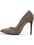 Hakiki Deri Yüksek Stiletto Topuklu Ayakkabı Vizon Rugan - 10,5 Cm İnce Topuk Sivri Burun - El İşçiliği Premium Yumuşak Deri GRS026-VZ 1
