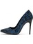 Hakiki Deri Stiletto Lacivert Topuklu Ayakkabı - 10,5 Cm İnce Topuk Sivri Burun - El İşçiliği Yılan Desen Premium Deri GRS005-LC 1