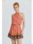 Halter Yaka Eteği Fırfırlı Mini Elbise Pembe 3