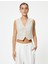 Keten Yelek Crop Slim Fit V Yaka Astarlı 3