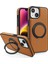 iPhone 14 Plus Için Manyetik Telefon Kılıfı Deri+Pc+Tpu Döner Halkalı Kickstand-Kahverengi (Yurt Dışından) 1
